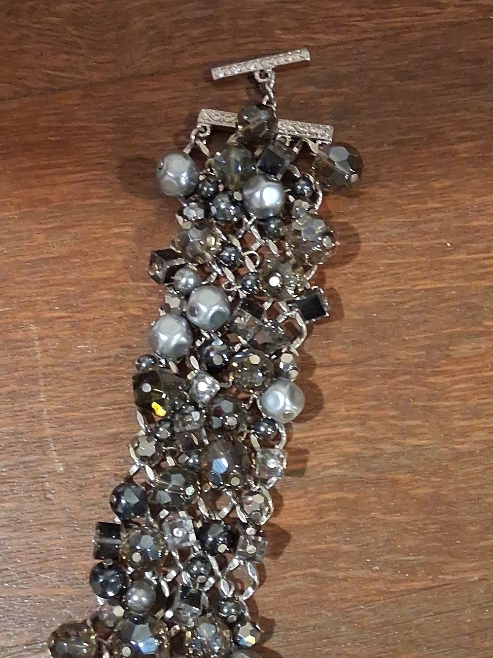 Premier Design Faux Pearl & Faceted Black Crystal Toggle Bracelet